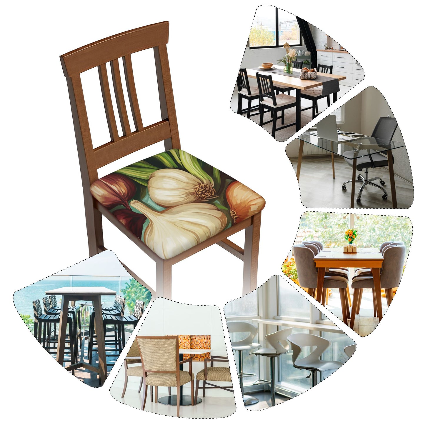 6PCS Elastic Chair Seat Covers with Vegetable Print – Removable Non-Slip Cushion Covers for Dining Chairs