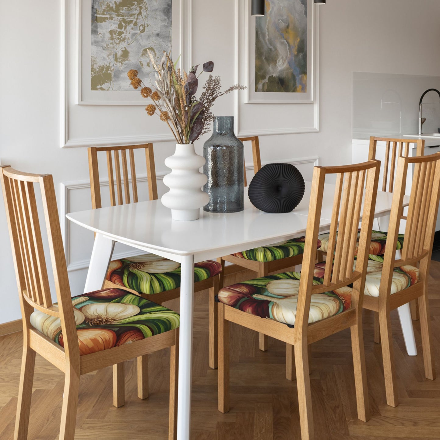 6PCS Elastic Chair Seat Covers with Vegetable Print – Removable Non-Slip Cushion Covers for Dining Chairs