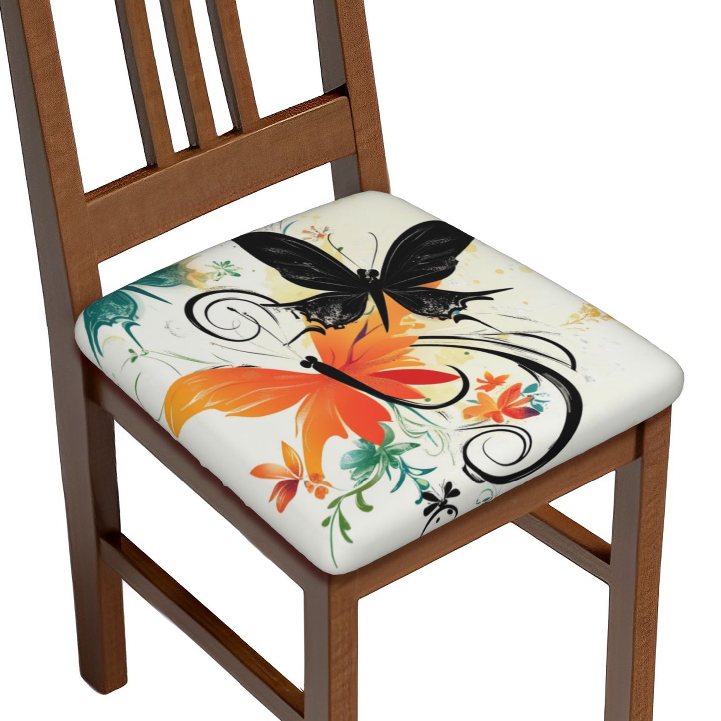 Butterfly Floral Pattern Chair Seat Covers (Set of 6)