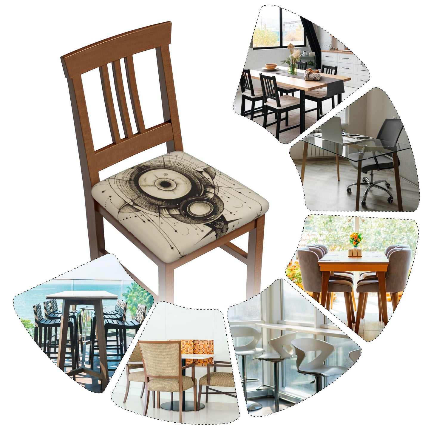 Vintage Mechanical Eye Chair Cushion Covers (Set of 6) | Stretch Seat Protector for Dining, Office & Conference Chairs