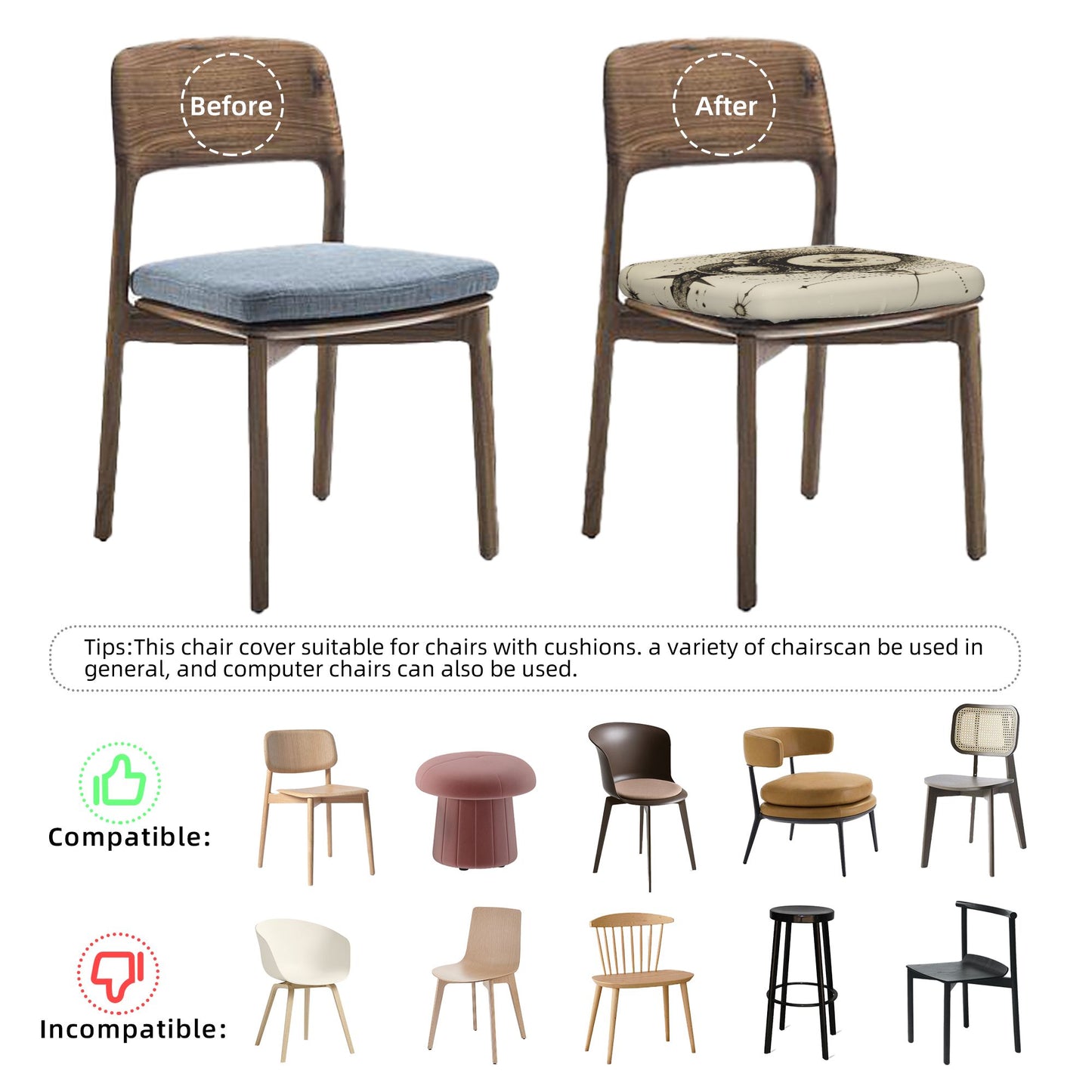 Vintage Mechanical Eye Chair Cushion Covers (Set of 6) | Stretch Seat Protector for Dining, Office & Conference Chairs
