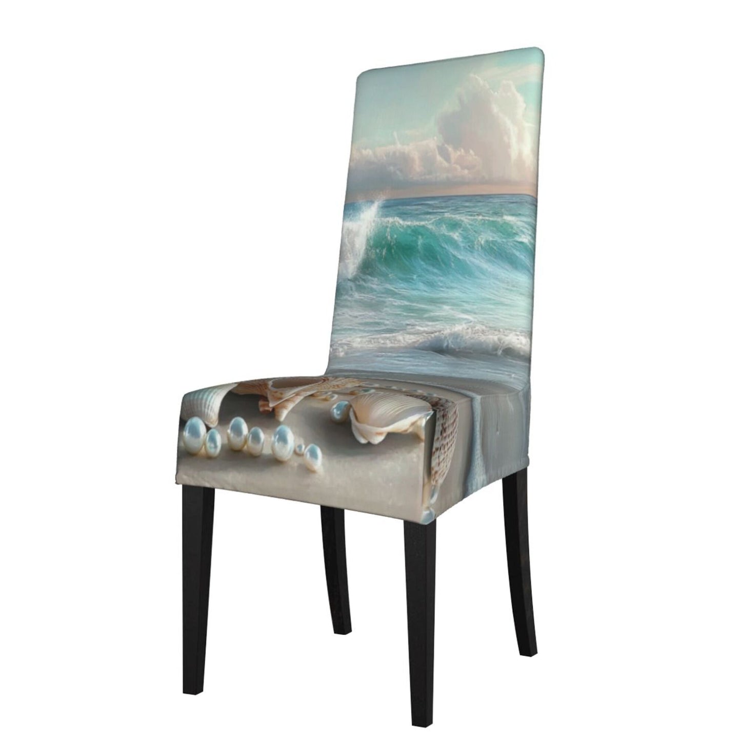 Ocean Theme Stretch Dining Chair Cover – Washable High Back Slipcover for Home, Banquet, Wedding & Hotel Use