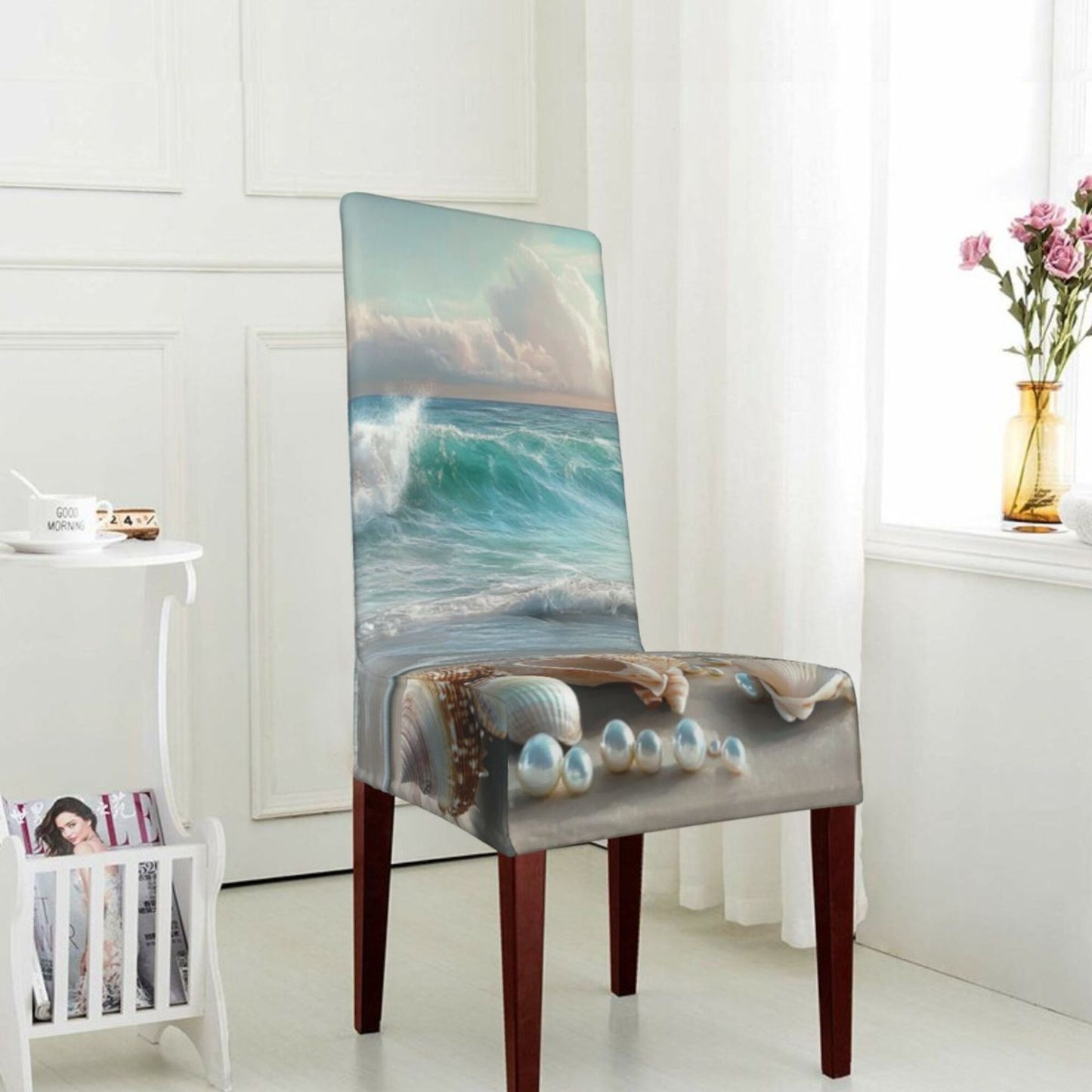 Ocean Theme Stretch Dining Chair Cover – Washable High Back Slipcover for Home, Banquet, Wedding & Hotel Use