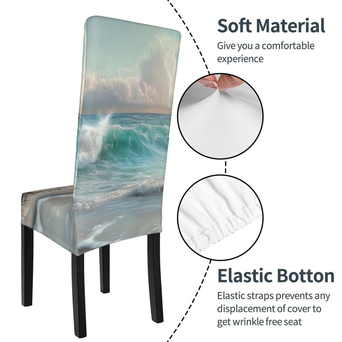 Ocean Theme Stretch Dining Chair Cover – Washable High Back Slipcover for Home, Banquet, Wedding & Hotel Use