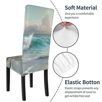 Ocean Theme Stretch Dining Chair Cover – Washable High Back Slipcover for Home, Banquet, Wedding & Hotel Use