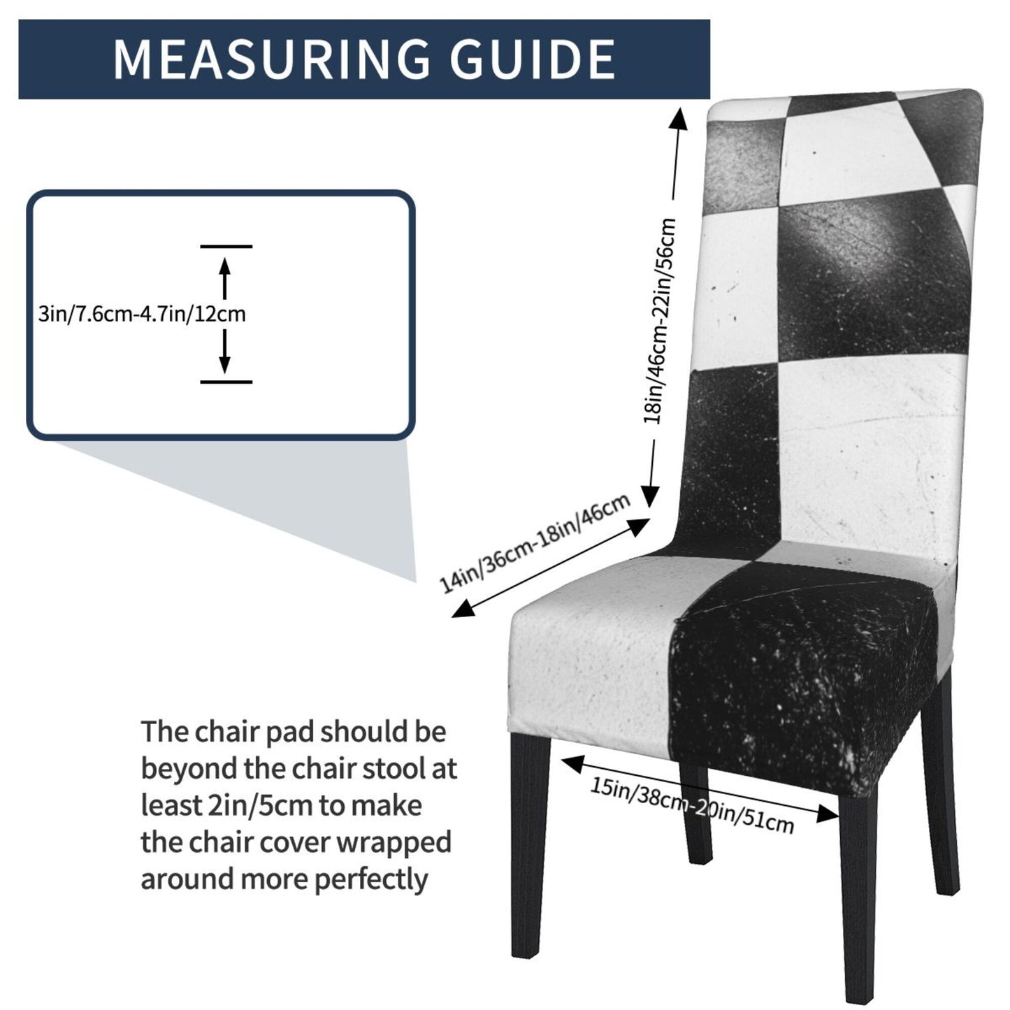 Black and White Checkerboard High Back Chair Cover – Stretch Dining Chair Slipcover for Banquet, Wedding & Home Use