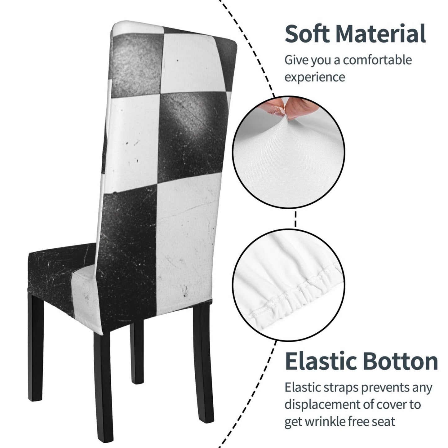 Black and White Checkerboard High Back Chair Cover – Stretch Dining Chair Slipcover for Banquet, Wedding & Home Use