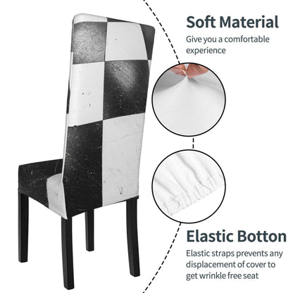 Black and White Checkerboard High Back Chair Cover – Stretch Dining Chair Slipcover for Banquet, Wedding & Home Use