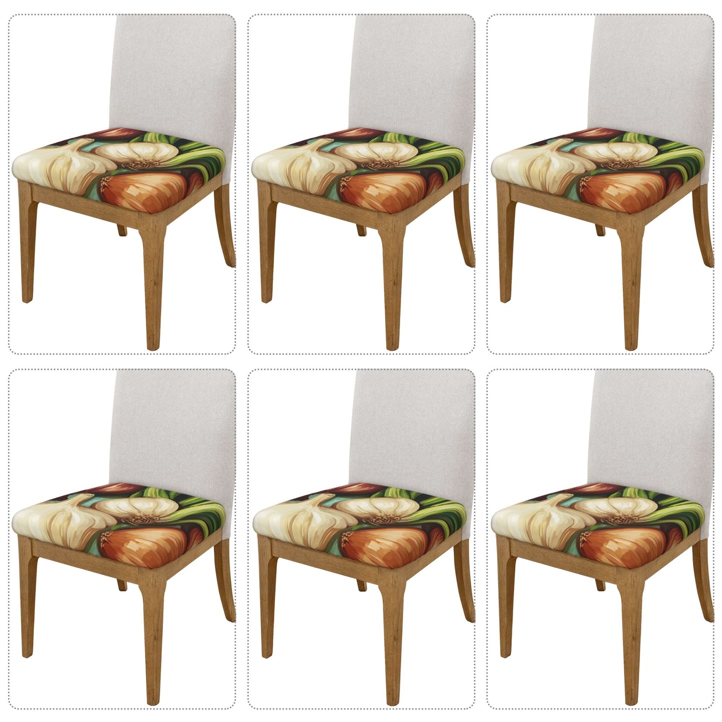 6PCS Elastic Chair Seat Covers with Vegetable Print – Removable Non-Slip Cushion Covers for Dining Chairs