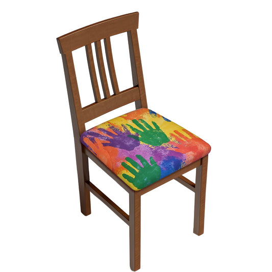 6-Pack Colorful Handprint Chair Seat Covers – Washable Elastic-Fit Cushion Slipcovers for Dining, Office, or Meeting Chairs