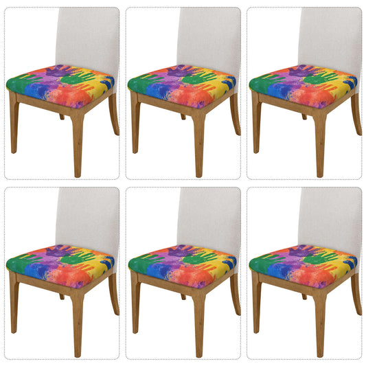 6-Pack Colorful Handprint Chair Seat Covers – Washable Elastic-Fit Cushion Slipcovers for Dining, Office, or Meeting Chairs