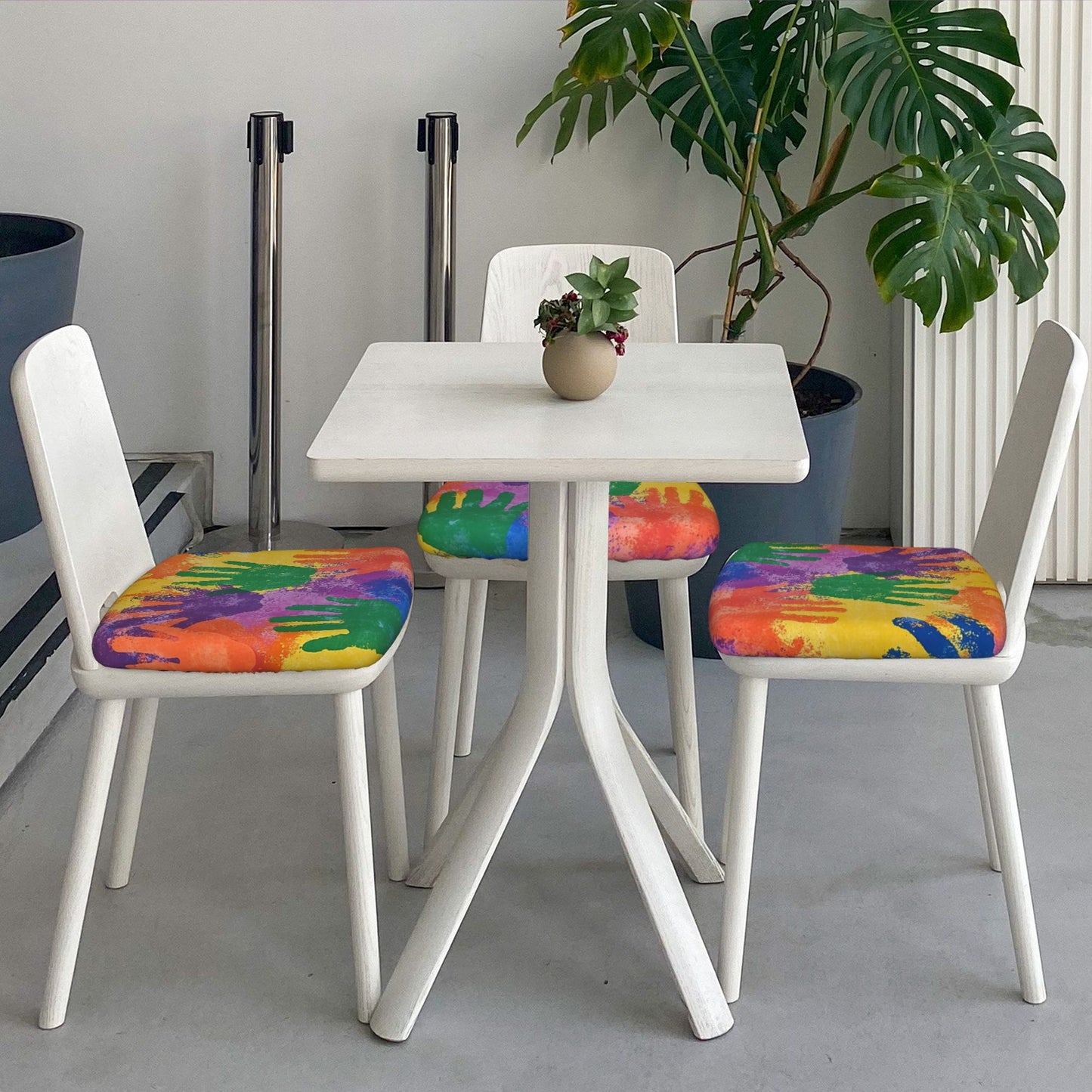 6-Pack Colorful Handprint Chair Seat Covers – Washable Elastic-Fit Cushion Slipcovers for Dining, Office, or Meeting Chairs