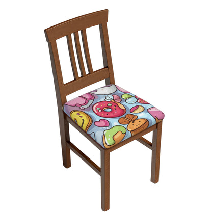 Cartoon Dessert Pattern Chair Seat Covers Set of 6 | Elastic Non-Slip Chair Cushion Slipcovers for Dining, Kitchen & Home Decor