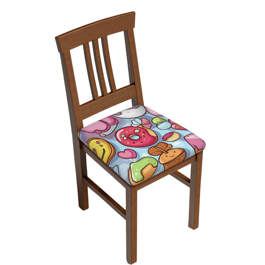 Cartoon Dessert Pattern Chair Seat Covers Set of 6 | Elastic Non-Slip Chair Cushion Slipcovers for Dining, Kitchen & Home Decor