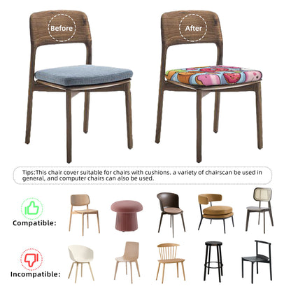 Cartoon Dessert Pattern Chair Seat Covers Set of 6 | Elastic Non-Slip Chair Cushion Slipcovers for Dining, Kitchen & Home Decor