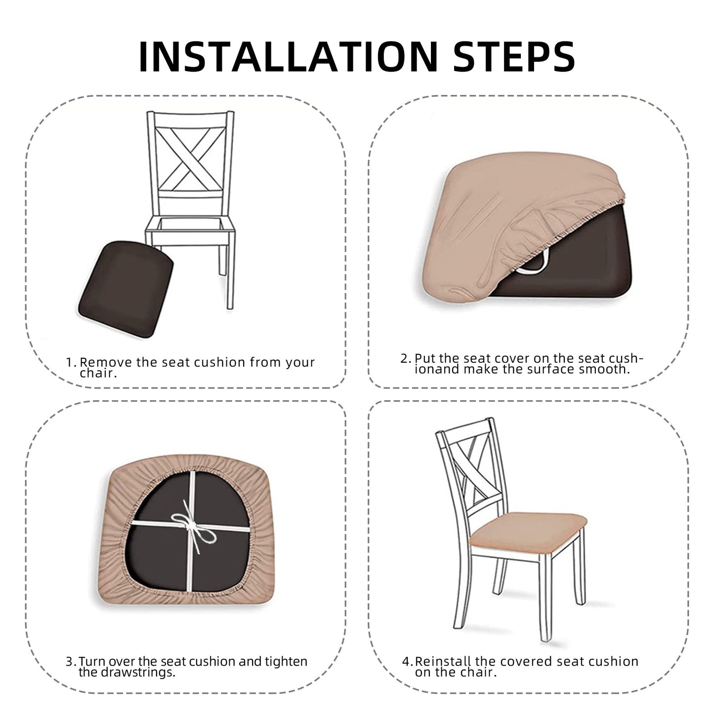 Cartoon Dessert Pattern Chair Seat Covers Set of 6 | Elastic Non-Slip Chair Cushion Slipcovers for Dining, Kitchen & Home Decor