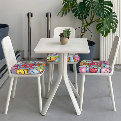 Cartoon Dessert Pattern Chair Seat Covers Set of 6 | Elastic Non-Slip Chair Cushion Slipcovers for Dining, Kitchen & Home Decor
