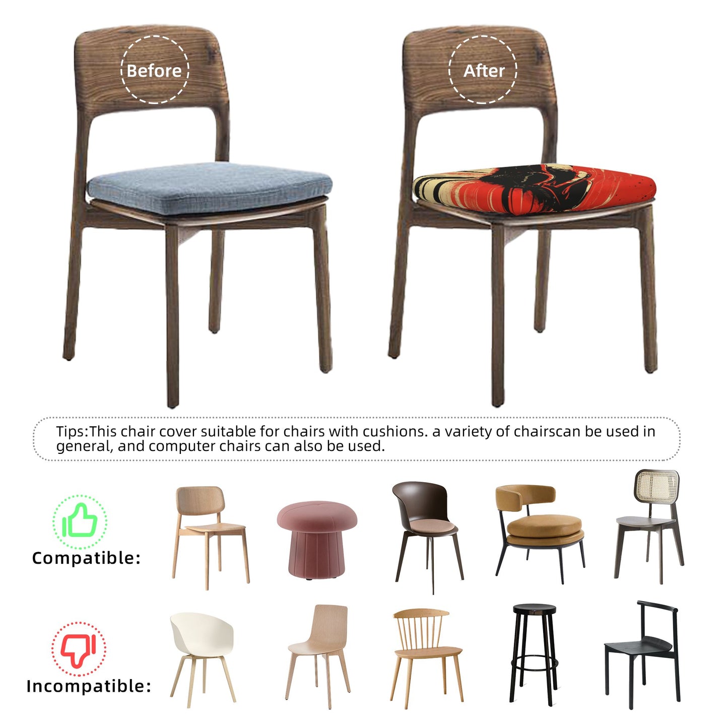 6 Pack Car Theme Chair Seat Covers – 16.9"x16.9" Elastic Anti-Slip Chair Cushion Covers for Dining, Office, or Lounge Chairs