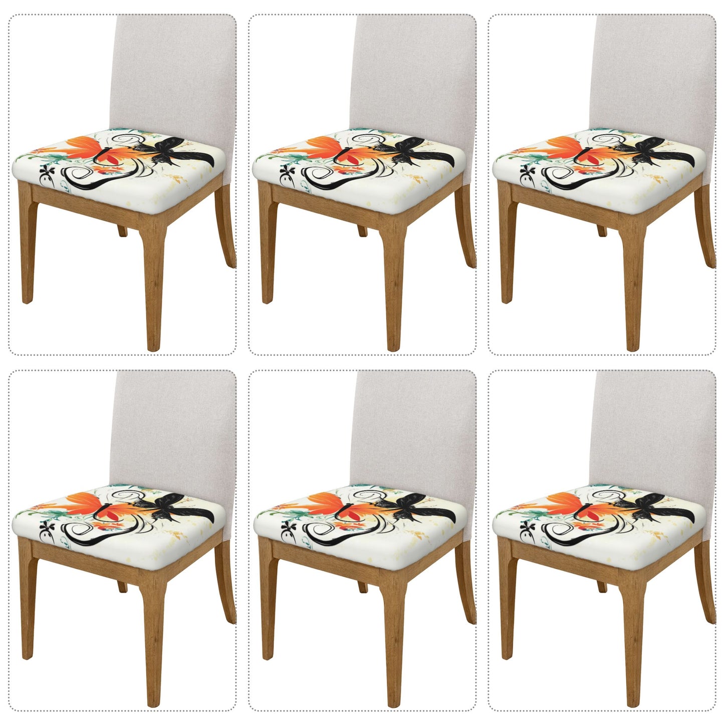Butterfly Floral Pattern Chair Seat Covers (Set of 6)