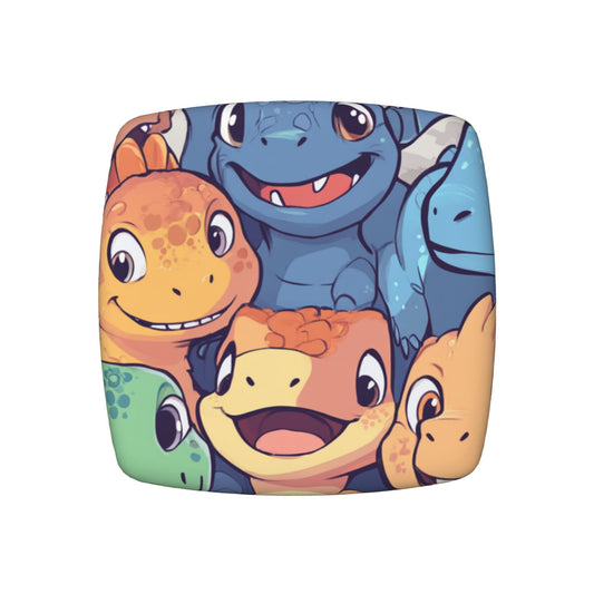 6-Pack Stretch Chair Seat Covers with Cartoon Dinosaur Print – Fits 16.9"x16.9" Cushions, Elastic Edges & Tie-Back Design, Suitable for 2.5–6cm Thickness