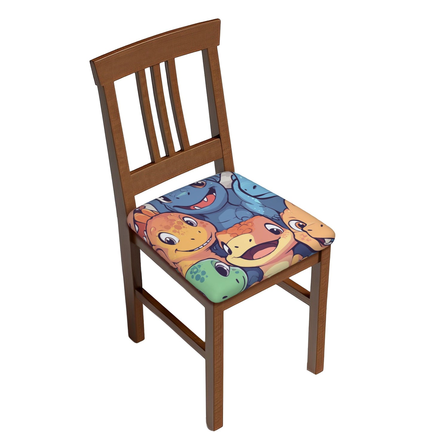 6-Pack Stretch Chair Seat Covers with Cartoon Dinosaur Print – Fits 16.9"x16.9" Cushions, Elastic Edges & Tie-Back Design, Suitable for 2.5–6cm Thickness