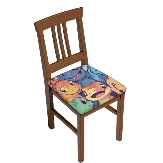 6-Pack Stretch Chair Seat Covers with Cartoon Dinosaur Print – Fits 16.9"x16.9" Cushions, Elastic Edges & Tie-Back Design, Suitable for 2.5–6cm Thickness