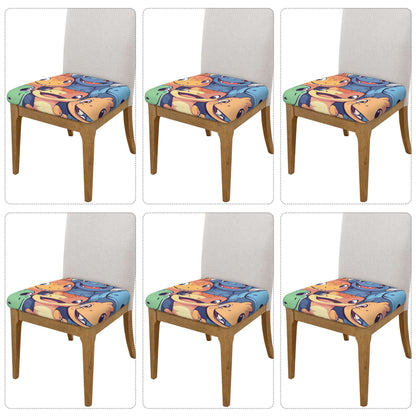 6-Pack Stretch Chair Seat Covers with Cartoon Dinosaur Print – Fits 16.9"x16.9" Cushions, Elastic Edges & Tie-Back Design, Suitable for 2.5–6cm Thickness
