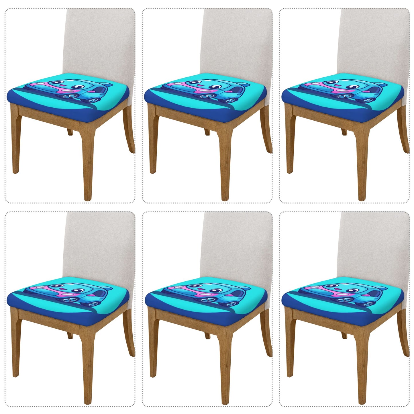 Cute Cartoon Car Chair Seat Cushion Covers (Set of 6) – 16.9"x16.9", Stretchable & Non-Slip