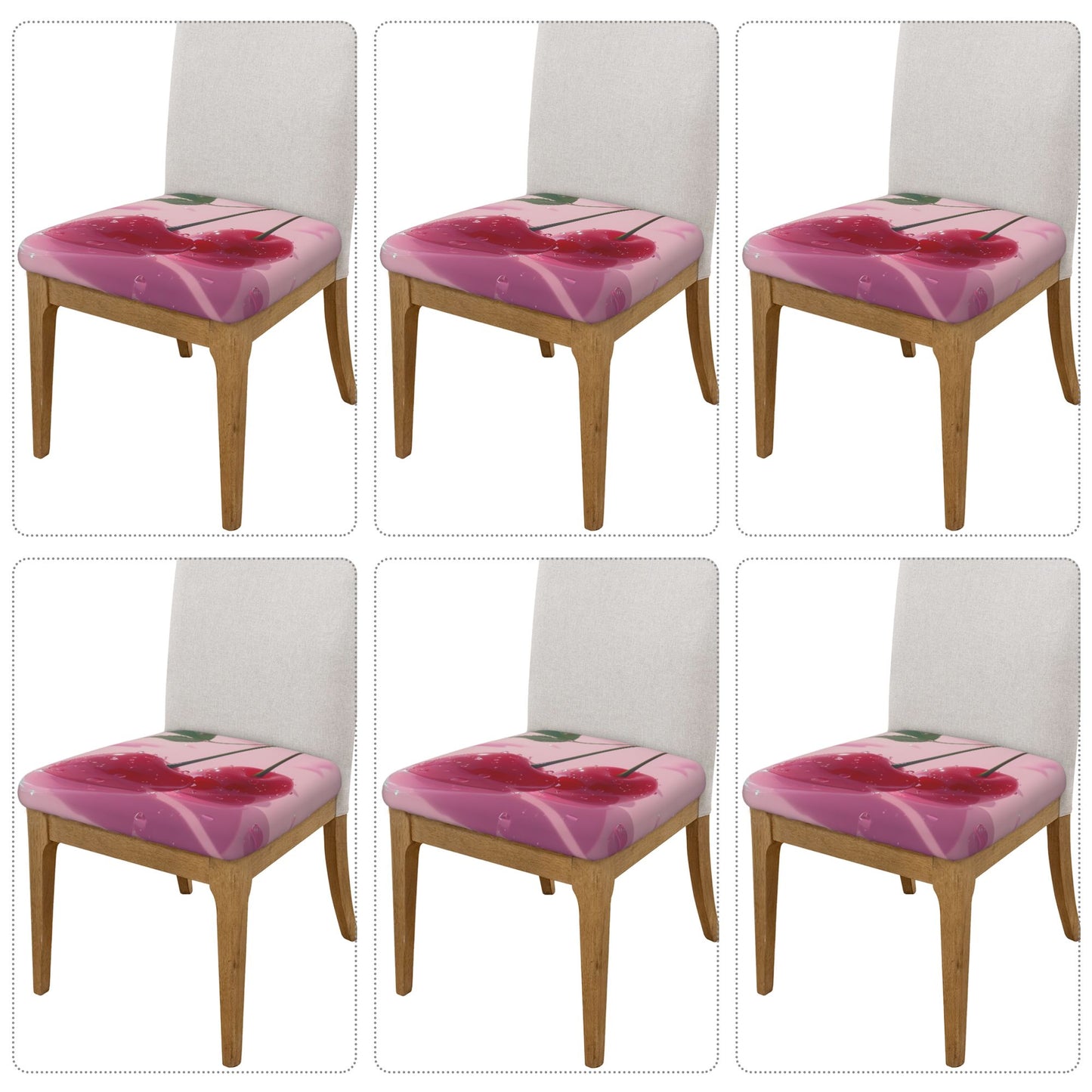 Cherry Pattern Chair Seat Cushion Covers Set of 6 – 16.9x16.9in Stretch Washable Elastic Seat Protector for Dining Room, Office, Café