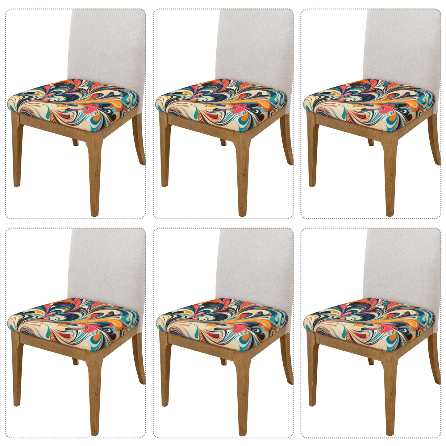Abstract Swirl Pattern Chair Seat Covers – 6 Pack Elastic Chair Pads for Dining, Kitchen & Office Use
