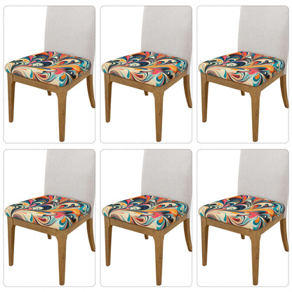 Abstract Swirl Pattern Chair Seat Covers – 6 Pack Elastic Chair Pads for Dining, Kitchen & Office Use