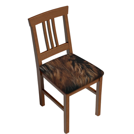 Vintage Brown Fur Pattern Chair Seat Covers (Set of 6) – Stretchable Slipcovers with Adjustable Ties, Fits Most Dining Chairs, Non-Slip Soft Cushion Protector, 16.9x16.9 Inches