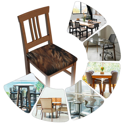 Vintage Brown Fur Pattern Chair Seat Covers (Set of 6) – Stretchable Slipcovers with Adjustable Ties, Fits Most Dining Chairs, Non-Slip Soft Cushion Protector, 16.9x16.9 Inches