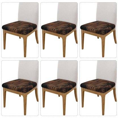 Vintage Brown Fur Pattern Chair Seat Covers (Set of 6) – Stretchable Slipcovers with Adjustable Ties, Fits Most Dining Chairs, Non-Slip Soft Cushion Protector, 16.9x16.9 Inches