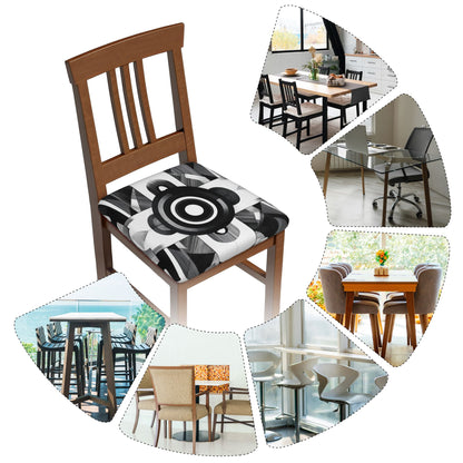 Black & White Geometric Chair Seat Covers (Set of 6) – Stretch Washable Anti-Slip Chair Pad Protectors for Dining & Office