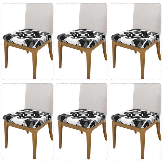 Black & White Geometric Chair Seat Covers (Set of 6) – Stretch Washable Anti-Slip Chair Pad Protectors for Dining & Office