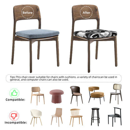 Black & White Geometric Chair Seat Covers (Set of 6) – Stretch Washable Anti-Slip Chair Pad Protectors for Dining & Office