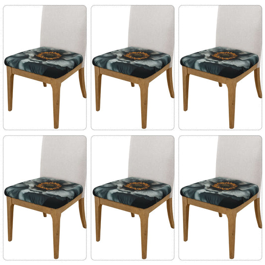 6-Pack Floral Chair Seat Covers – Elastic Anti-Slip Cushion Covers with Gray-Black Peony Pattern