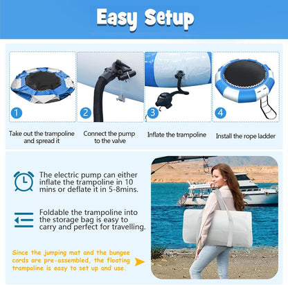Inflatable Water Trampoline, 10FT/15FT/17FT Recreational Water Bouncer with Electric Pump