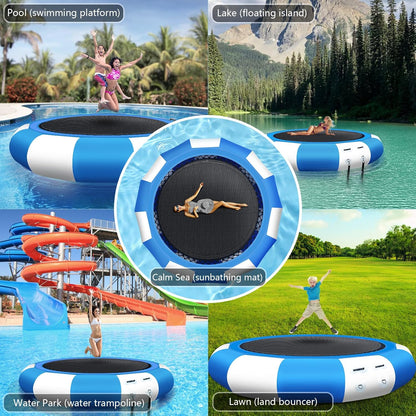 Inflatable Water Trampoline, 10FT/15FT/17FT Recreational Water Bouncer with Electric Pump