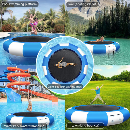 Inflatable Water Trampoline, 10FT/15FT/17FT Recreational Water Bouncer with Electric Pump