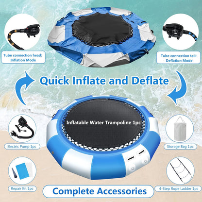 Inflatable Water Trampoline, 10FT/15FT/17FT Recreational Water Bouncer with Electric Pump