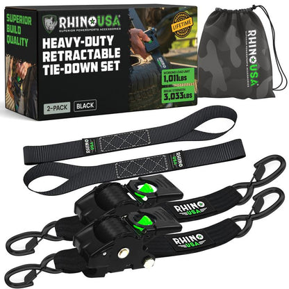 2" x 15' Retractable Ratchet Straps 2-Pack