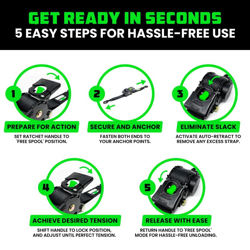 2" x 15' Retractable Ratchet Straps 2-Pack